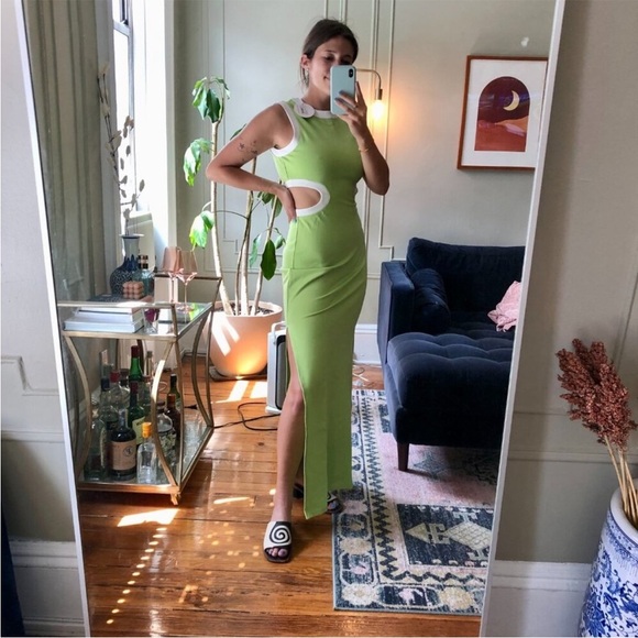Staud Dolce Cutout Maxi Dress In Lime Green/White NWT Size Medium - Picture 6 of 14